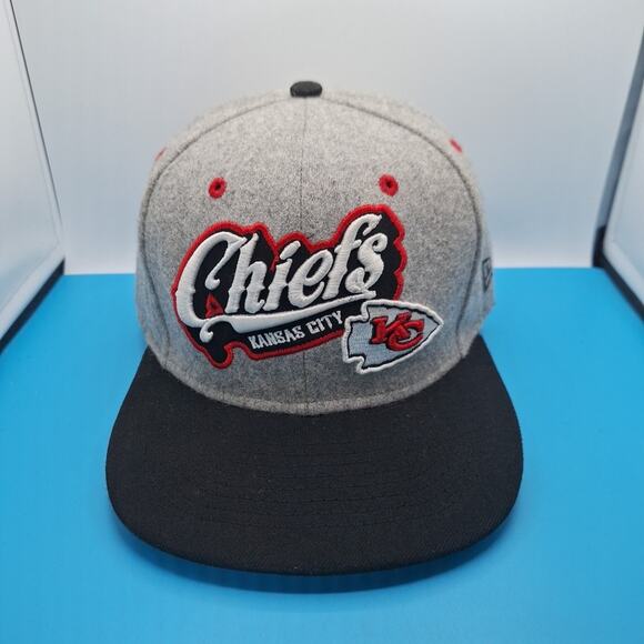 Kansas City Chiefs NFL Snapback Hat New Era 9Fifty Gray Red Wool Cap - Picture 1 of 8